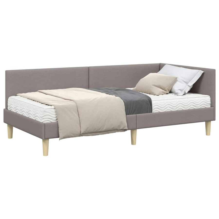 vidaXL Eckbettgestell mit Matratze, 2-teiliges Set, Taupe/Beige, Stoff/Polyester - Bild 2