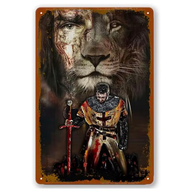 Ritter Templer und Löwe Metallschild im Vintage-Design, Mehrfarbig, B/H: 20 x 20 cm - Bild 2