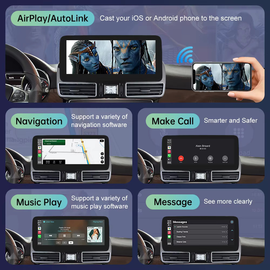 Road Top Linux Touchscreen-Autoradio für Mercedes Benz GLE GLS 2016–2018 mit 12,3 Zoll Display, GPS, Carplay, Android Auto, Airplay Mirroring, Schwarz - Bild 3