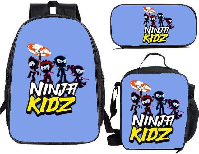 NINJA KIDZ 3-teiliges Schulranzen-Set für Jungen und Mädchen in Blau mit Rucksack, Umhängetasche und Federmäppchen - Bild 1