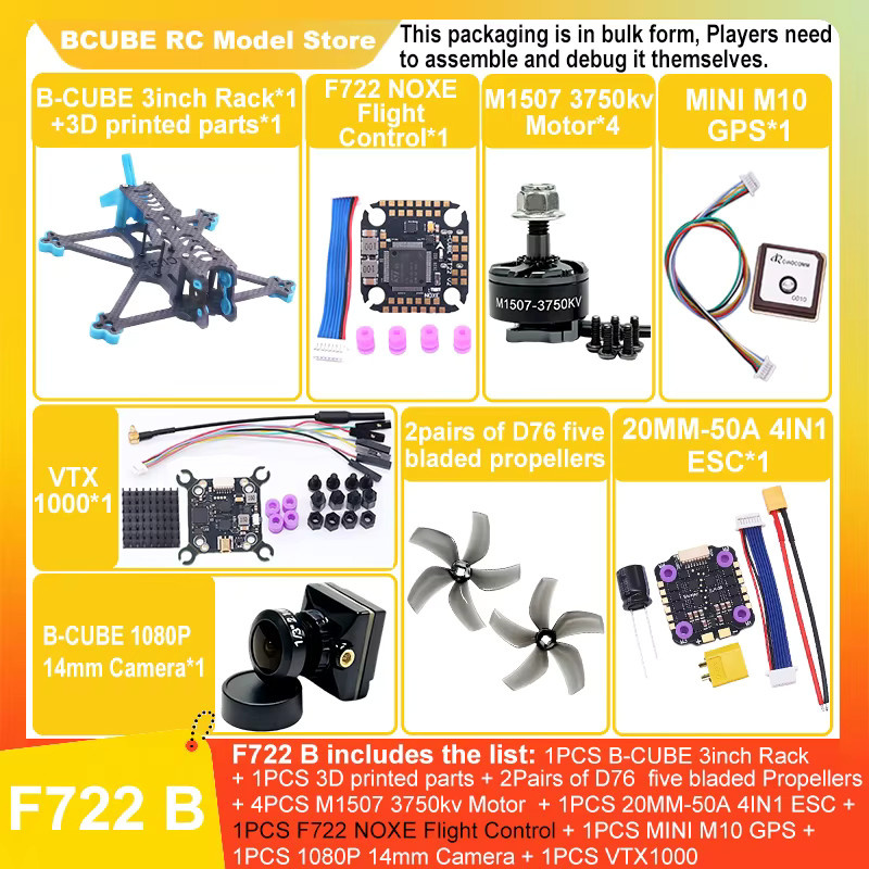 B-CUBE 3-Zoll FPV Drohnen-Rahmenkit aus Kohlefaser in Schwarz für Racing-Quadcopter mit Unterstützung für INAV, Betaflight und Ardupilot Flugsteuerungen - Bild 2