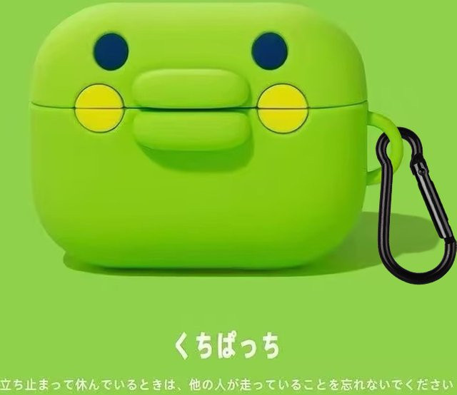 Silikonhülle für Apple AirPods Pro in Grün mit lustigem Cartoon-Großmaul-Frosch-Design - Bild 1