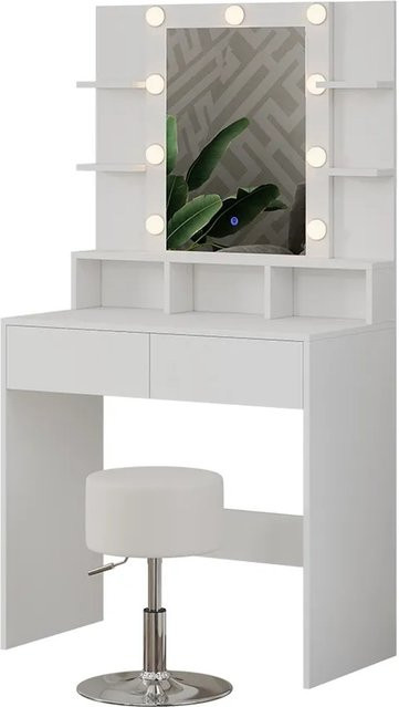 Vicco Schminktisch Taylor Weiß mit LED Spiegel und Hocker, B: 80 cm, H: 146,5 cm - Bild 2