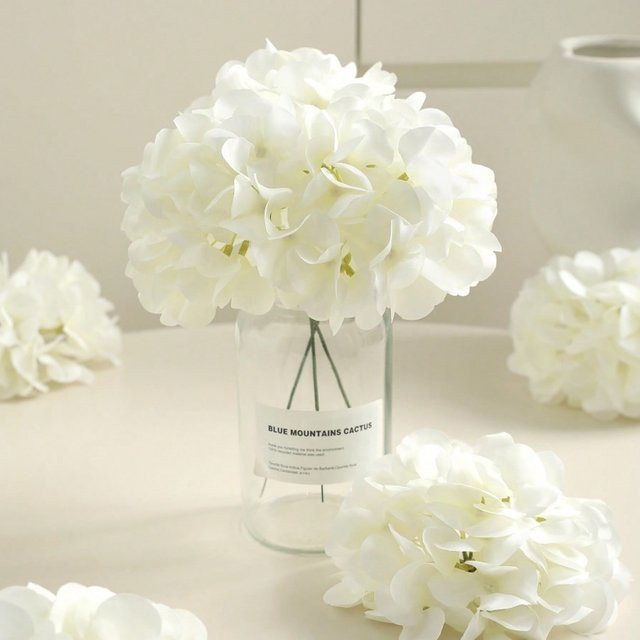 MENGHAO Künstliche Hortensien Seidenblumen in Weiß für deine Heim-Dekoration, Hochzeit und DIY Vasen-Ornament - Bild 1