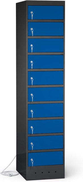rotstahl Laptopschrank mit 10 Fächern aus Stahlblech, Farbe Dunkelblau und anthrazitgrauer Korpus, B: 40 cm, H: 180 cm - Bild 1