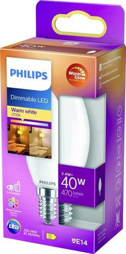 Philips LED Kerzenlampe E14 Warmweiß 3,4 W entspricht 40 W Durchmesser: 35 mm, Länge: 99 mm - Bild 1
