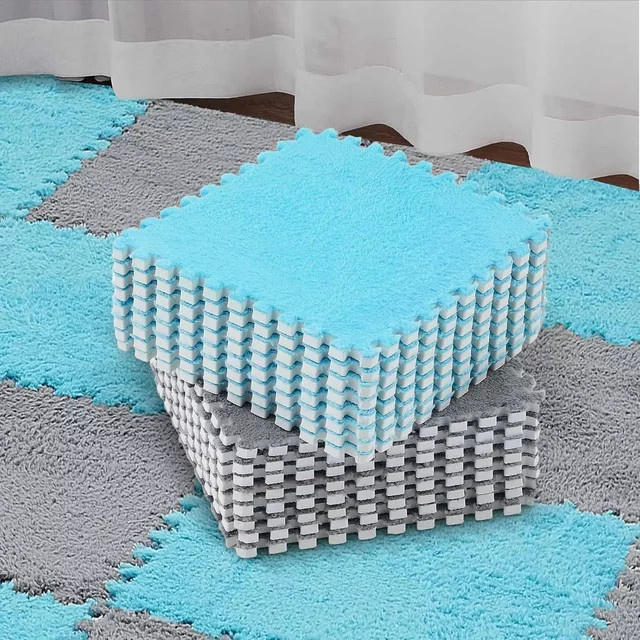 DHDH Weiche Plüsch Baby Puzzle Matte in Grün, 10 Stück, B/B: 30 x 30 cm - Bild 1