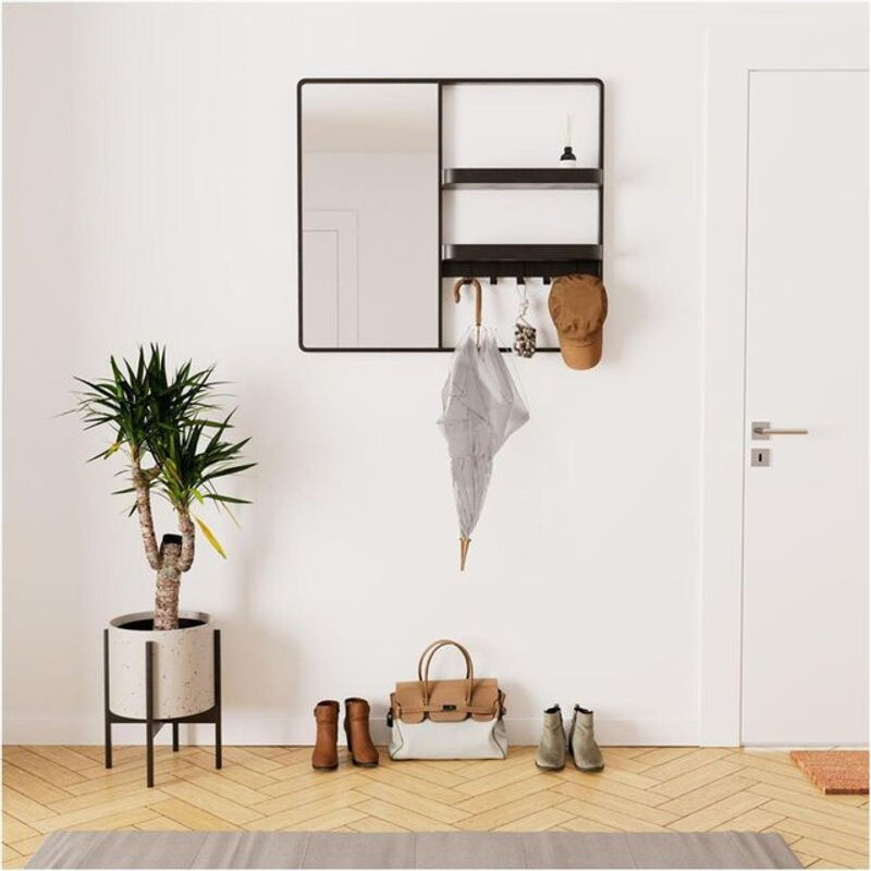 Wilko Eingangsspiegel aus Metall in Schwarz mit Ablage, rechteckig, wandmontiert, B/H/T: 90 x 80 x 13,5 cm - Bild 1
