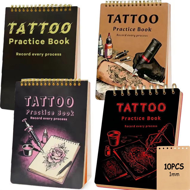Schwarzes Tattoo-Übungsbuch aus Leder mit 10 Seiten Übungsaufklebern - Bild 1