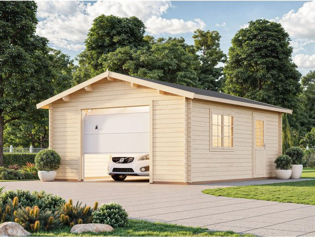 Palmako Holzgarage Roger mit Sektionaltor in Grau, B/T: 450 x 550 cm - Bild 1