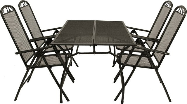 DEGAMO Gartenmöbel Garnitur CLASSIC 5-teilig aus Streckmetall in Anthrazit - Bild 1
