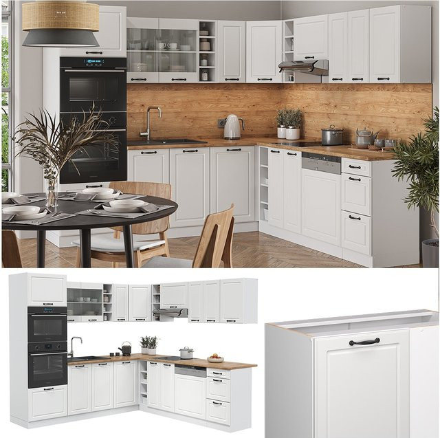 Vicco R-Line Eckküche in Landhaus-Optik, Weiß, B/T/H: 247 x 60 x 82 cm - Bild 1