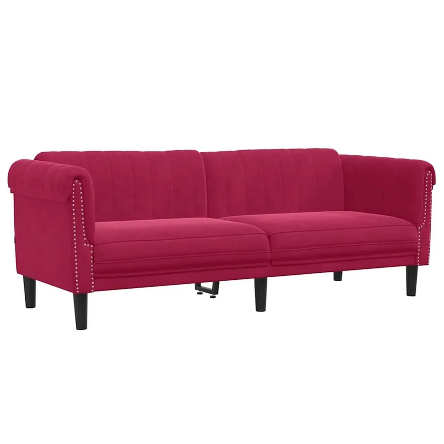 vidaXL 3-Sitzer Sofa aus Samt in Weinrot mit Holzrahmen, modern und linear, B: 203 cm, H: 77 cm, T: 74 cm - Bild 2