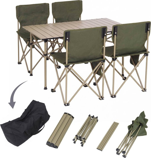 MCW Campingset Q39 mit Tisch und 4 Klappstühlen aus Metall und Stoff in Grün - Bild 1