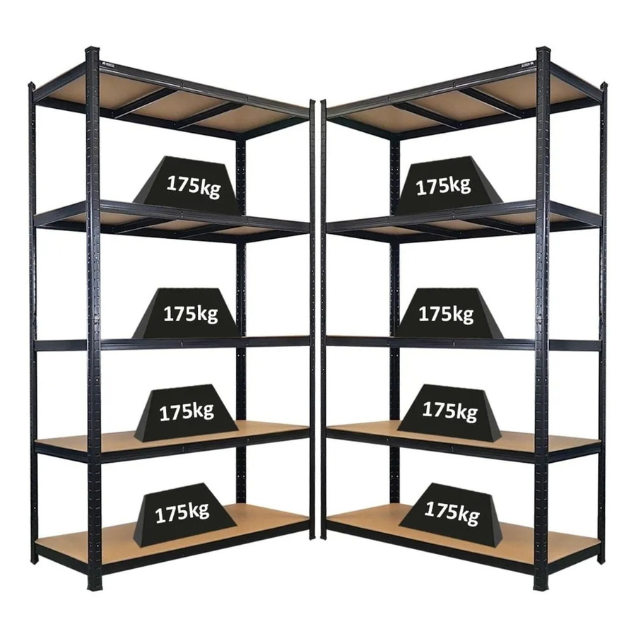 PROREGAL Schwerlastregal Giant Ragnar Set aus 2 Stück, Farbe Schwarz, H x B x T: 200 x 120 x 50 cm, 5 MDF-Platten-Ebenen, Fachlast 175 kg - Bild 2