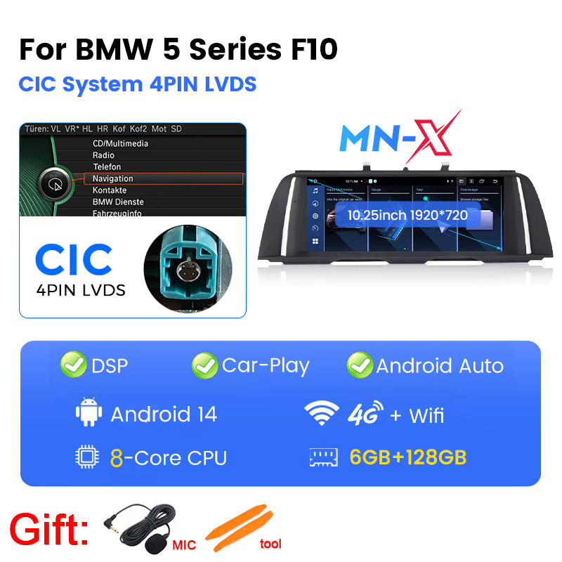 MEKEDE Multimedia-System für BMW 5er F10 F11 (2010-2017) mit CIC NBT, Android Auto, Wireless CarPlay, GPS und 4G LTE Radio-Player in Schwarz - Bild 7