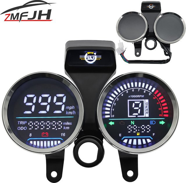 Digitaler Motorrad-Tachometer mit Drehzahlmesser und Ganganzeige für Suzuki GN 125 in Schwarz von ZMFJH - Bild 1