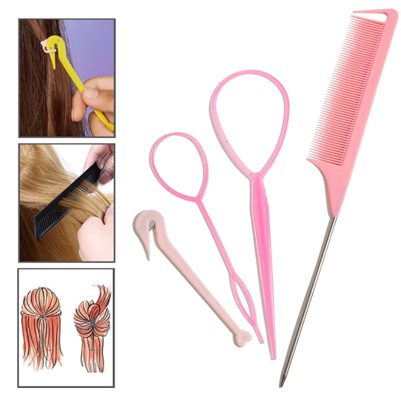 HNKMP Zopfwerkzeug-Set, 4-teilig, Haarstyling-Zubehör für Damen und Mädchen - Bild 2