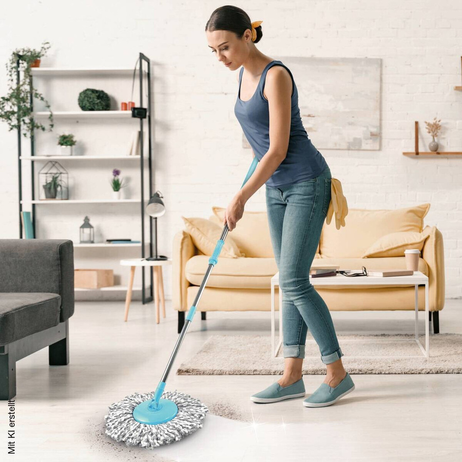 CLEANmaxx Wischmoppset aus Mikrofaser in Türkis und Grau mit Wringer - Bild 2