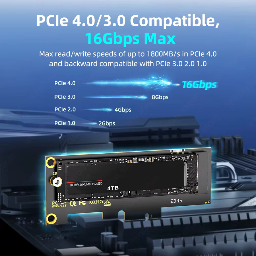 JEYI M.2 NVMe zu PCIe Konverterkarte in Schwarz - 16Gbps PCIe 3.0/4.0 SSD-Adapter für X1/X4/X8/X16 Steckplätze mit Installationsadapter - Bild 2