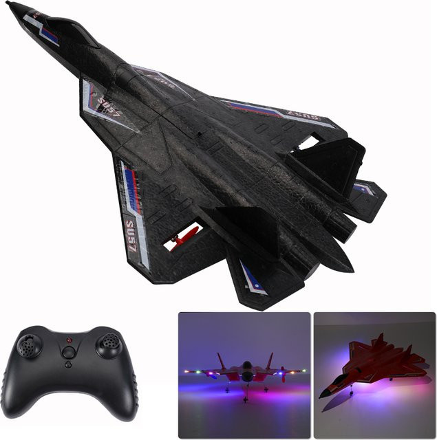 JIKEFUN Rc-Flugzeug SU 57 ferngesteuertes Flugzeug Handwurfschaum Black ab 14 Jahren - Bild 1
