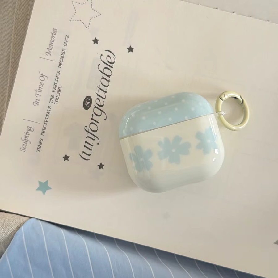 Glänzende AirPods Schutzhülle mit Himmelblau-Blumen-Design und weißen Polka Dots für Apple AirPods 2 3 4 Pro und Pro 2/3 - Bild 2