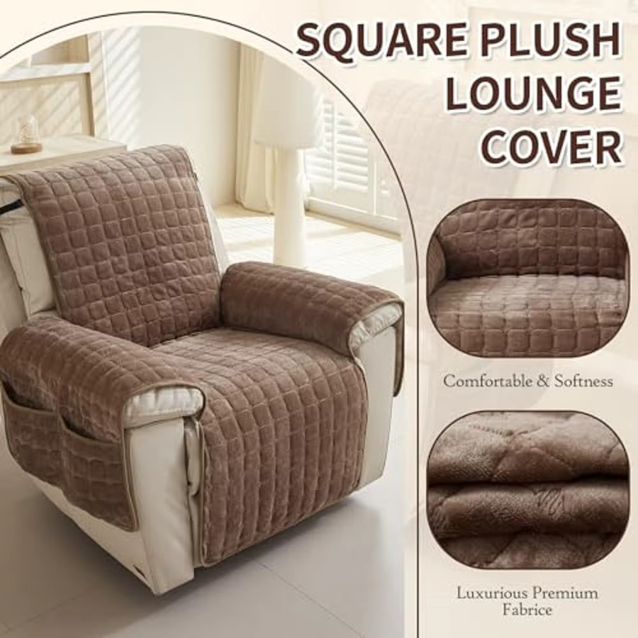 DUSTPROOFVEIL Gesteppter Stretch-Relaxsessel-Überzug mit seitlichen Aufbewahrungstaschen, wasserabweisend, Beige oder Braun - Bild 4