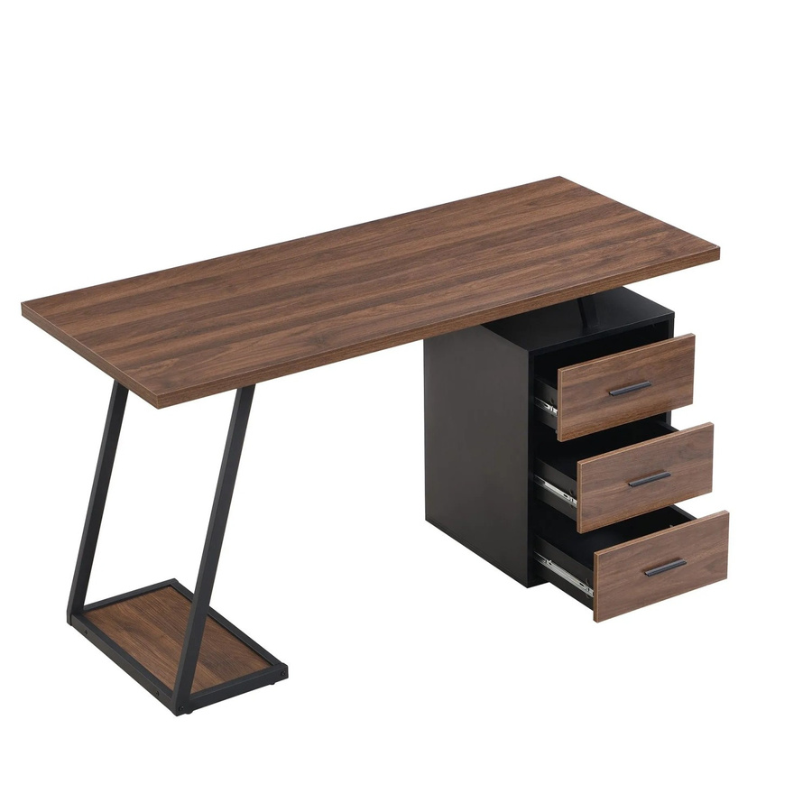okwish Schreibtisch im Industrial Design mit 3 Schubladen, Schwarz/Braun, B: 135 cm, T: 58 cm, H: 75 cm - Bild 2