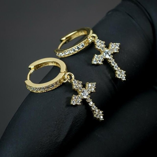 POMOiii Ohrringe, Kreuz, Gold, Zirkonia, Unisex - Bild 1
