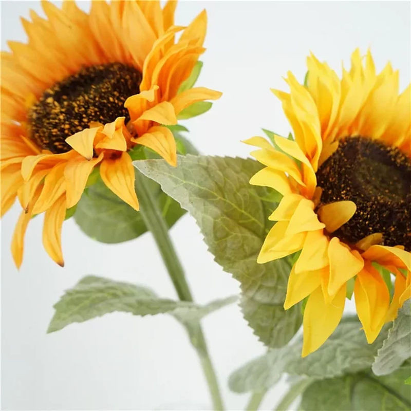 4 Stück LINANUO künstliche Sonnenblumen aus Latex in Gelb und Orange, Einzelstiel für Hochzeitsdekoration und Tischschmuck - Bild 1