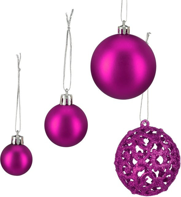 Relaxdays Weihnachtskugeln im 50er Set aus Polystyrol in Pink, glänzend, matt und glitzernd - Bild 1