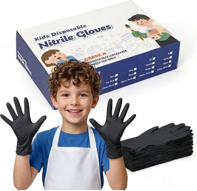 INMAICH Nitril-Einweghandschuhe für Kinder in Pink und Black, latexfreie Sicherheitsarbeitshandschuhe für Gartenarbeit, Basteln und Reinigung - Bild 1