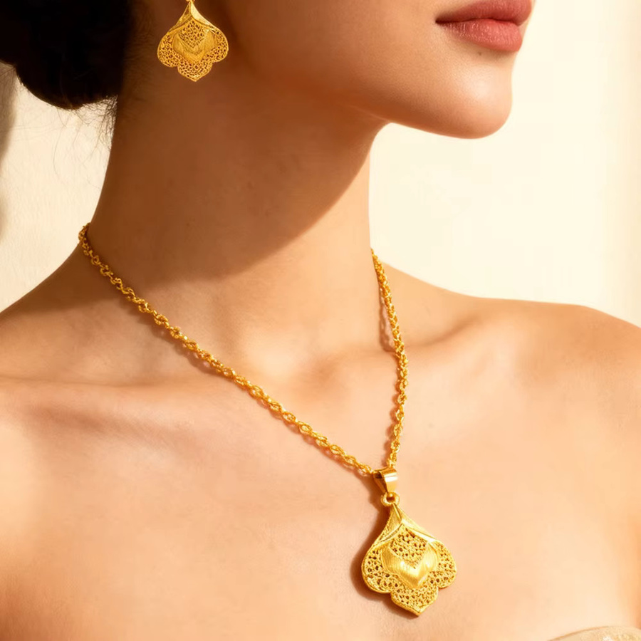 YM Schmuckset 18K Vergoldet, Ohrringe, Halskette, Ring, Damen - Bild 6