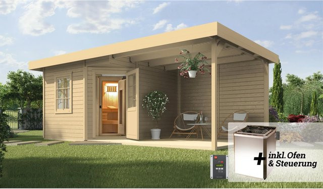 Weka Saunahaus Salo Sparset mit 7,5 kW Ofen in Natur und Braun, B/H/T: 646 x 237 x 338 cm - Bild 1