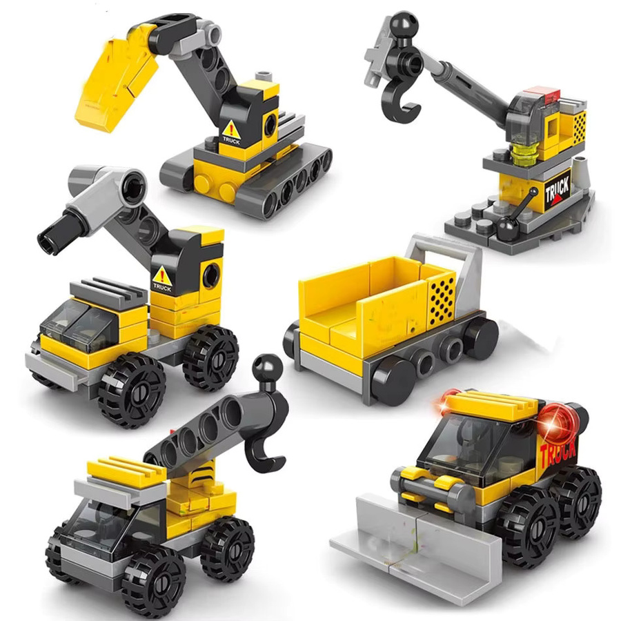 6 in 1 DIY Stadt Bau Team Lkw Kran Gabelstapler, Bausteine Kit, Fahrzeuge - Bild 3
