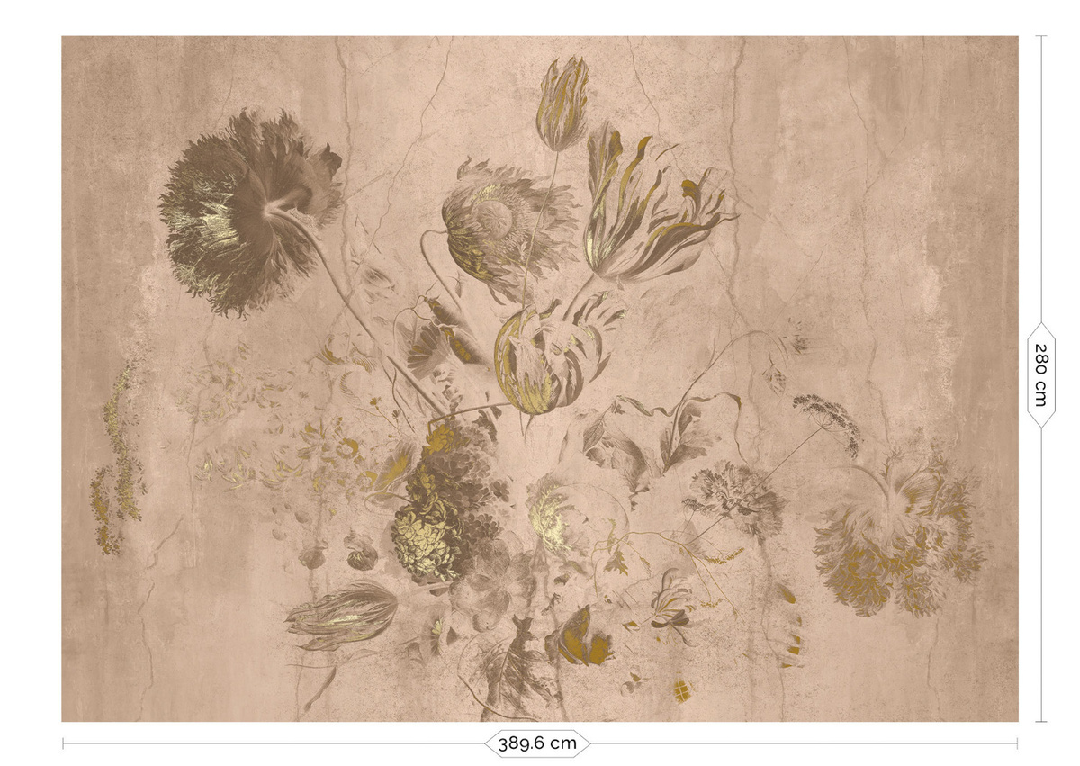 KEK Amsterdam Mural Fresco Flowers Uyterlinde Wandtattoo in Nude mit floralem Vintage-Design, Breite: 390 cm - Bild 2