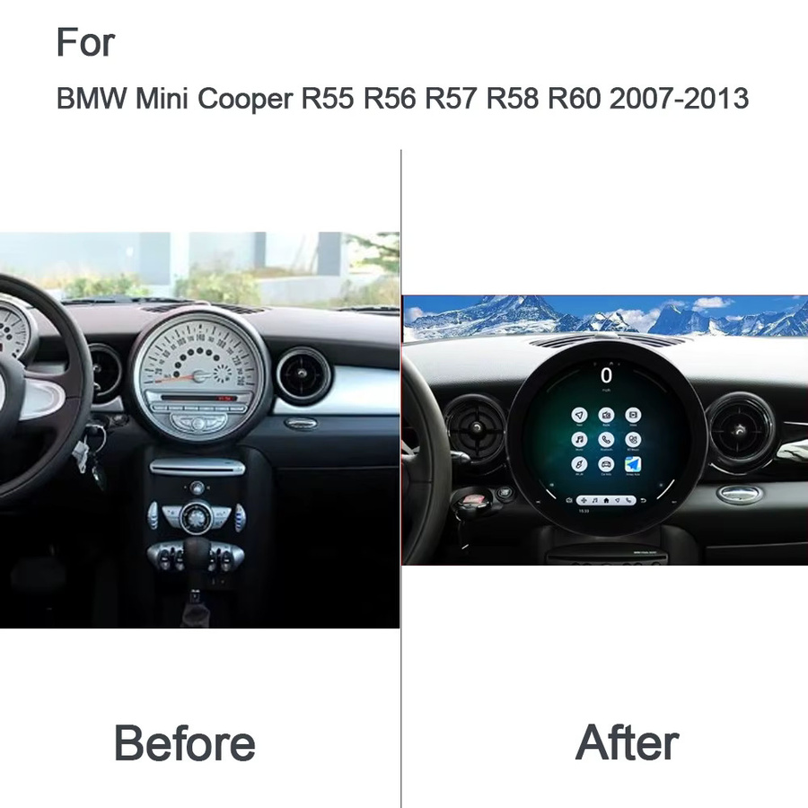 Sadocom Android 14 Autoradio-Player mit Carplay und DSP, 11,7 Zoll Multimedia-Navigationssystem für BMW Mini Cooper R55 R56 R57 R58 R60 (2007-2013), 8GB RAM, 128GB ROM, Schwarz - Bild 2