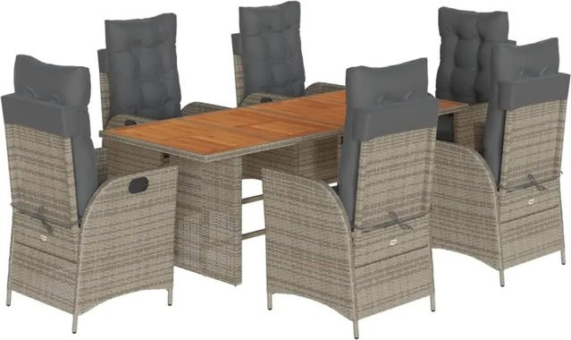 vidaXL 7-teilige Garten-Essgruppe aus Poly-Rattan und Akazienholz in Grau mit Kissen - Bild 1