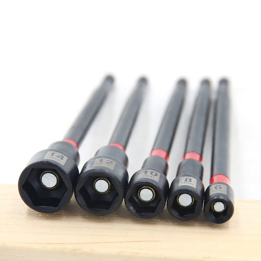 VIBRATITE 5er Set Magnetische Lange Muttertreiber 8-14mm für Schlagbohrmaschinen, Innensechskant Adapter mit langem Schaft, 6 Zoll - Bild 4