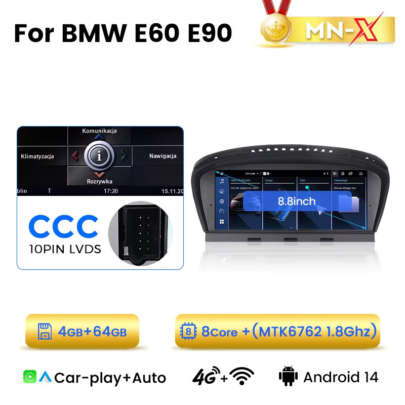 MEKEDE Multimedia-Autoradio für BMW 5er und 3er Serie E60 E61 E63 E64 E90 E91 E92 (2004-2012) mit kabellosem CarPlay, Android Auto, Bluetooth, WiFi und 4G in Schwarz - Bild 6