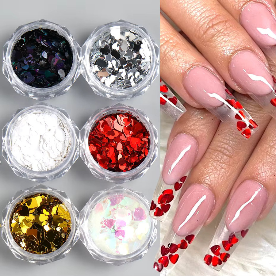 Full Beauty Nagel Pailletten Herz Glitzer, Rot Gold Silber Schwarz Weiß Holographisch - Bild 2