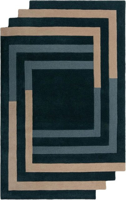 Flair Rugs Wollteppich Labyrinth Shaped in Blau-Beige mit geometrischem Design, B: 120 cm, T: 180 cm - Bild 1