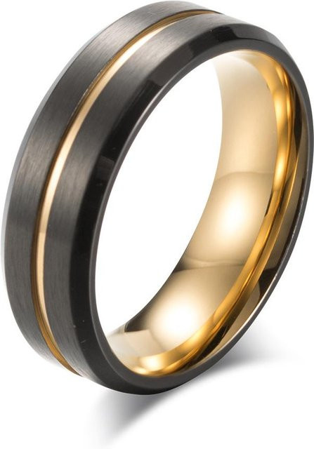 YIRAN Jewelry 5 Ring Titanstahl, gebürstet, zweifarbig, matt Schwarz, Herren, Ringgröße 9 - Bild 1