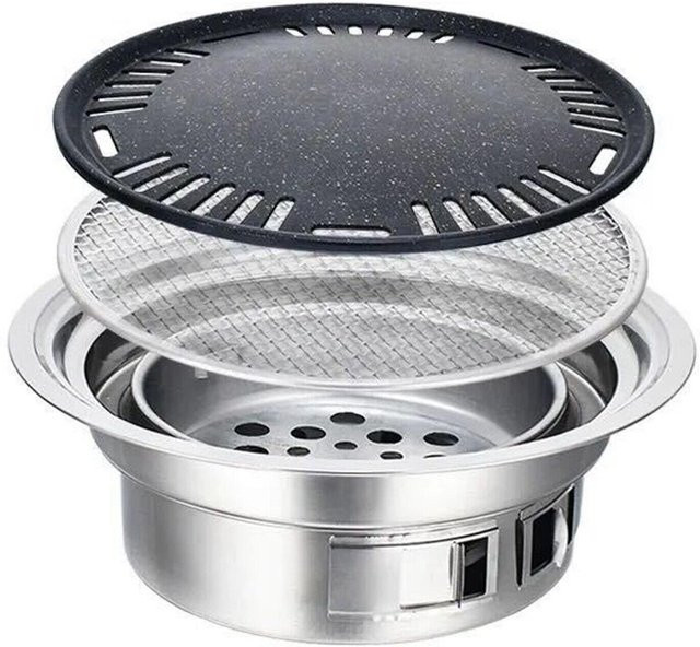 Bymaocar Tragbarer BBQ-Grill im Koreanischen Stil für Camping und Outdoor, Silber, B/T/H: 40 x 23,5 x 13,5 cm - Bild 1