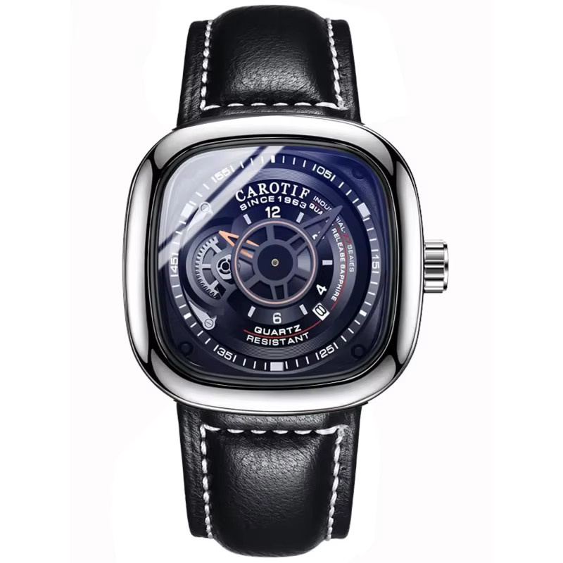 CAROTIF Analoguhr, Quarz, Lederarmband, Schwarz, Silber, Unisex - Bild 7