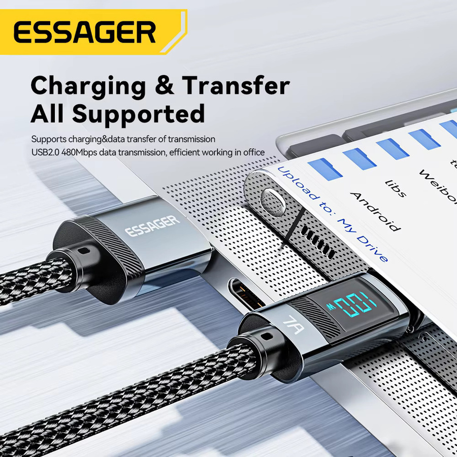 Essager 7A USB Typ C Kabel 100 W Schnellladekabel für Datenübertragung in Schwarz - Bild 6