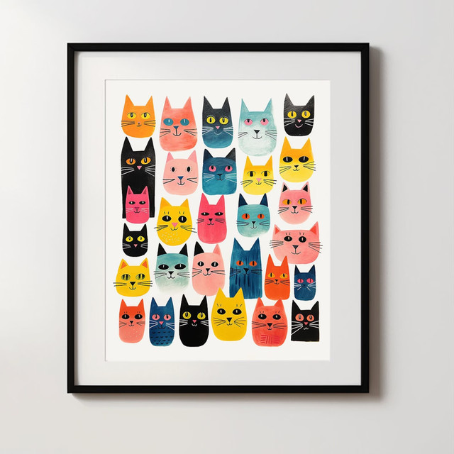 Abstrakte Katzen-Wandkunst von SHENCHEN – Moderner Papierposter mit Tiermotiv in Mehrfarbig - Bild 1