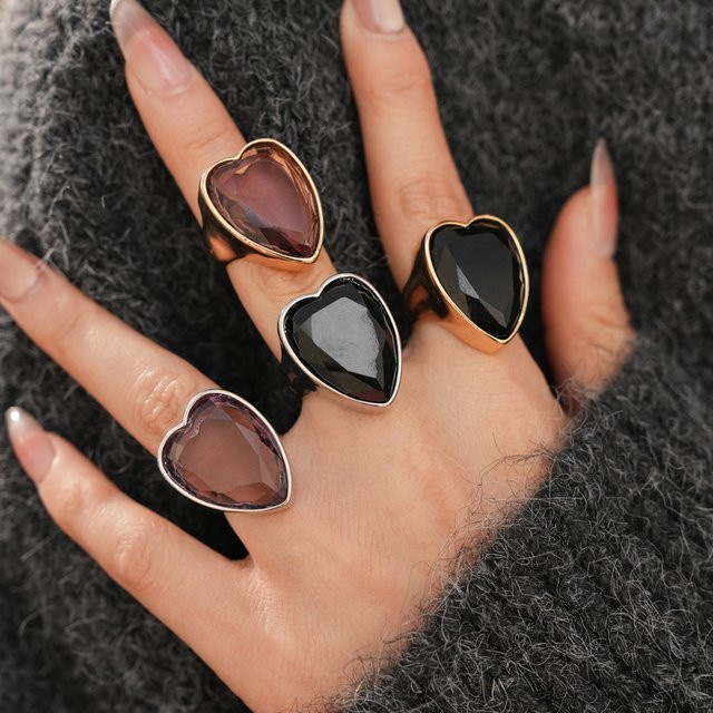 DINGABIYU Ring, herzförmig, offen, Kristall, Unisex - Bild 1