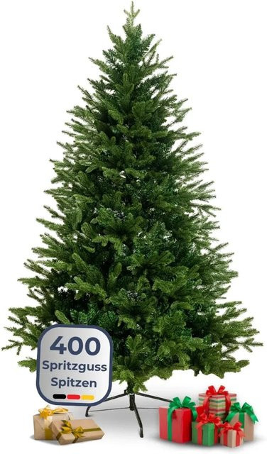 DELUKE Weihnachtsbaum Künstlich Nordfichte in Grün mit Lichterkette und Baumständer, Höhe: 160 cm - Bild 1