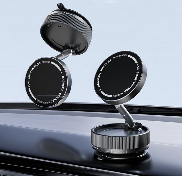 TONGDAYTECH Vakuum-Magnet-Autotelefonhalter in Schwarz, faltbarer Saugnapf-Handyhalter für iPhone und Samsung - Bild 1
